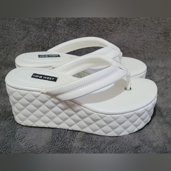 Nine West Newya White Slip On Rounded Open Toe Platform Wedge Sandal Size 7M - Picture 3 of 11